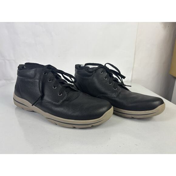 Skechers Harper Meldon Relaxed Chukka Boots 10.5 Black Leather Lace Up Comfort - Picture 1 of 12